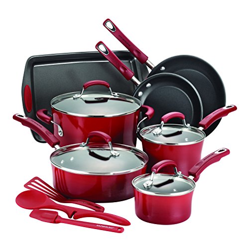 Rachael Ray 14-Piece Hard Enamel Nonstick Cookware Set, Red, only $99.00, free shipping