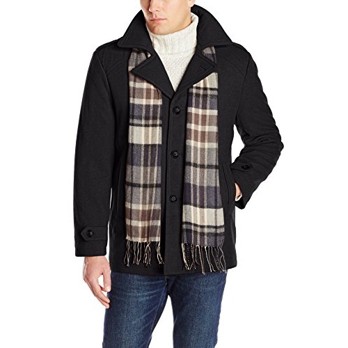 London Fog 男士羊毛混纺外套+围巾，原价$250.00，现仅售$54.50，免运费