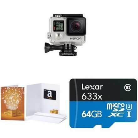 GoPro HERO4 Silver运动摄像机+$80礼品卡+Lexar 633x 64G内存卡优惠包$399.99  
