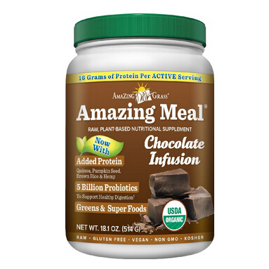 Amazing Grass Amazing Meal, Organic Chocolate Infusion Powder, Gluten Free, 15 Servings, 18.1-Ounce Container   $24.10 