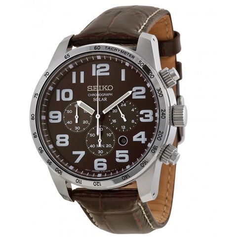 SEIKO Brown Dial Solar Chronograph Brown Leather Men's Watch, only $127.53, free shipping after using coupon code