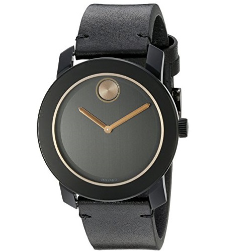 Movado Men's 3600297 Stainless Steel Watch with Black Leather Band, only $242.26, free shipping