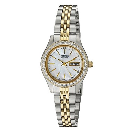 史低價！Citizen 西鐵城EQ0534-50D 珍珠貝母錶盤 施華洛世奇 女士時尚手錶，原價$119.99，現僅售$80.99 ，免運費