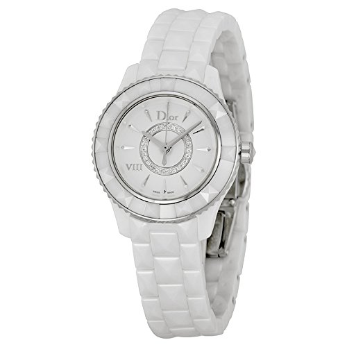 DIOR VIII Diamond Silvered Dial White Ceramic Ladies Watch Item No. CD1221E2C001, only $1349.00, free shipping after using coupon code
