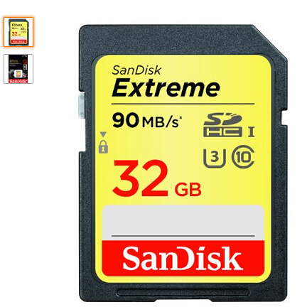 SanDisk Extreme 32GB SDHC UHS-I/U3 Memory Card, Black (SDSDXNE-032G-GNCIN)  $14.99 
