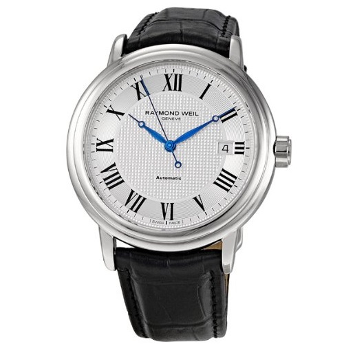 RAYMOND WEIL Maestro Automatic Silver Dial Black Leather Men's Watch Item No. 2837-STC-00659, only $539.00, free shipping after using coupon code 