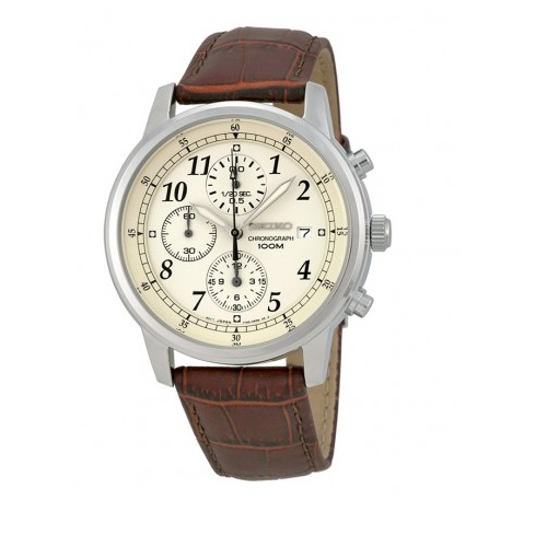 SEIKO Chronograph Beige Dial Brown Leather Men's Watch, only $89.99, free shipping after using coupon code