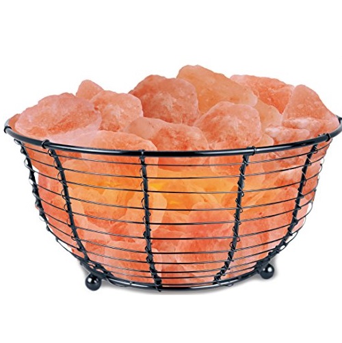 WBM Himalayan Light # 1301 Natural Air Purifying Himalayan wide round basket salt lamp with Salt chunks, Bulb and dimmer switch, only  $19.54