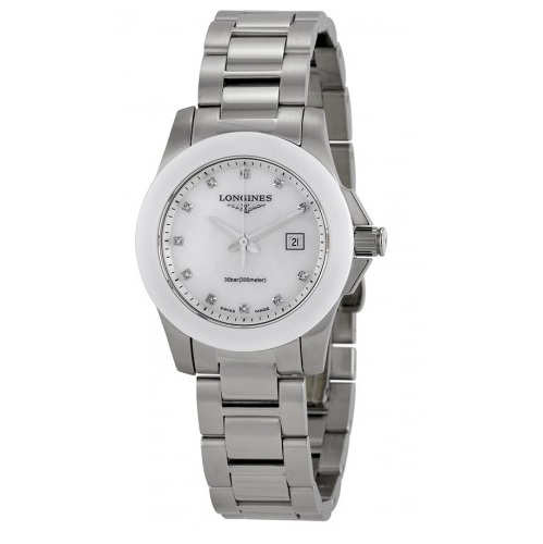 Jomashop：Longines 浪琴 康卡斯系列 女士陶瓷鑲鑽腕錶，原價$1,550.00，現使用折扣碼后僅售 $629.00，免運費