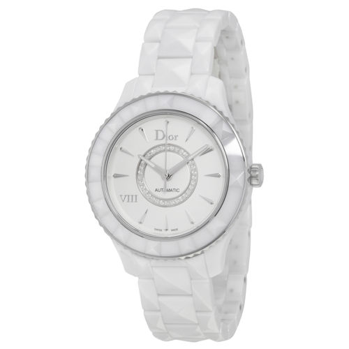 DIOR VIII Diamond Automatic White Ceramic and Stainless Steel Ladies Watch, only$1,595.00, free shipping after using coupon code