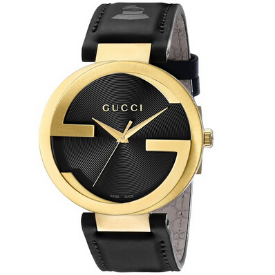 Gucci Men's YA133208 Interlocking Grammy Special Edition Yellow Gold PVD Stainless Steel Watch with Black Genuine Leather Band  $699.00