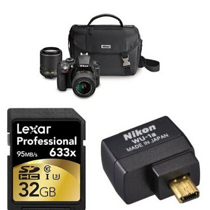 Nikon D3300 DSLRWi-Fi Bundle w/ 18-55mm + 55-200mm VR II Lenses, Case and Memory Card  $496.95