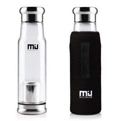 MIU COLOR® Stylish Portable Handmade Crystal Glass Water Bottle with Nylon Sleeve (18.5 Ounces, Designed in Switzerland) 	$16.99