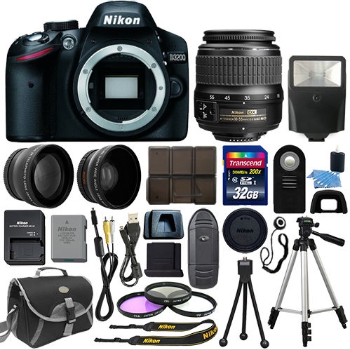 Nikon D3200單反套裝 帶18-55mm 鏡頭、配套52mm 2x長焦鏡頭和廣角鏡頭 $369.95 免運費
