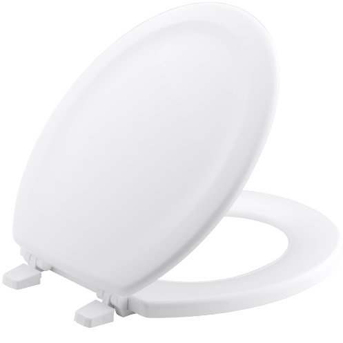 KOHLER K-4648-0 Stonewood Molded-Wood with Color-Matched Plastic Hinges Round-front Toilet Seat, White, only  $12.94