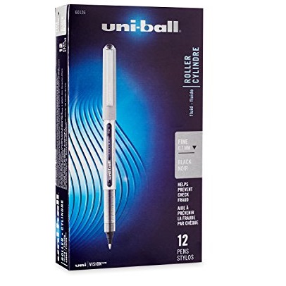 Uni-Ball Vision Stick Rollerball Pens, Fine Point, Black Ink, Pack of 12 (60126), only $8.44