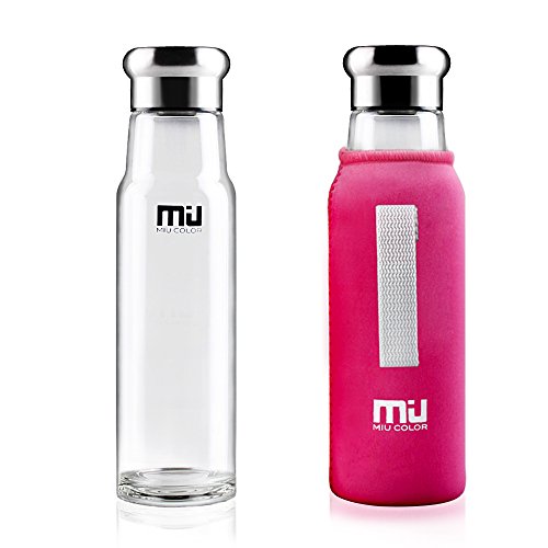 MIU COLOR® Stylish Portable Handmade Crystal Glass Water Bottle with Nylon Sleeve (18.5 Ounces, Designed in Switzerland), only $9.99