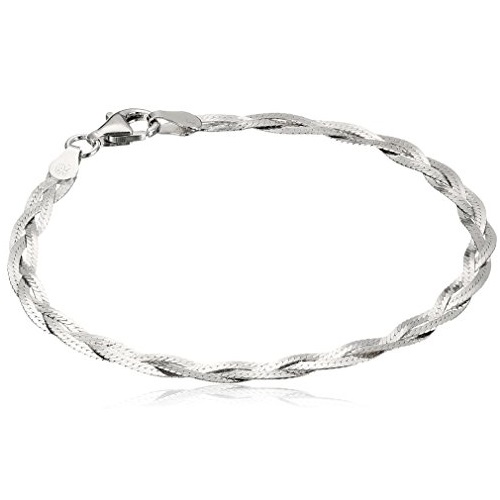 Italian Sterling Silver Three-Strand Braided Herringbone Chain Bracelet, 7.5