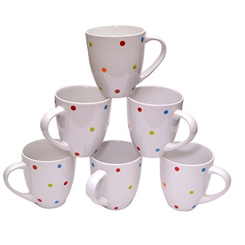  Francois et Mimi Large Ceramic Coffee Mugs, 16-Ounce, White Polka Dots, Set of 6, only $12.99 