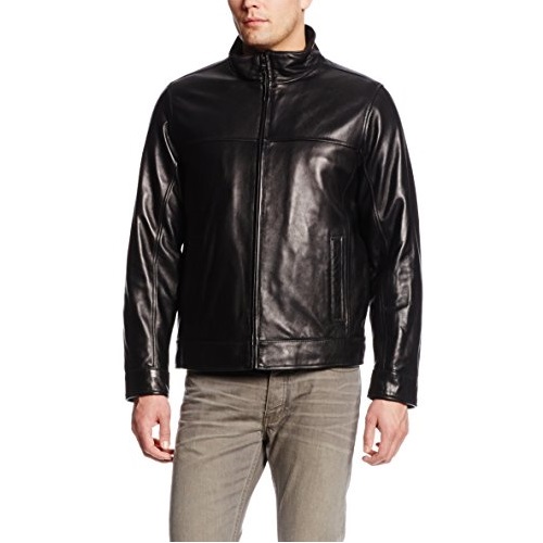 Tommy Hilfiger Men's Classic Leather Jacket with Shirt Collar, only $101.48 free shipping