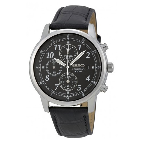 SEIKO Chronograph Black Dial Black Leather Men's Watch Item No. SNDC33, only $89.99, free shipping after using coupon code 
