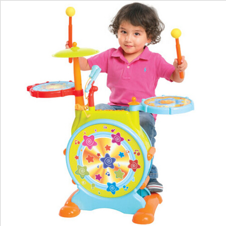 Kids Electronic Toy Drum Set with Adjustable Sing-along Microphone and Stool  $26.95
