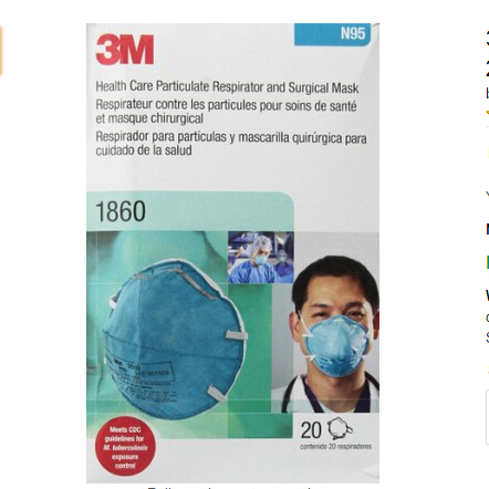 3M 1860 N95 RESPIRATOR AND SURGICAL MASK Box of 20  $14.00