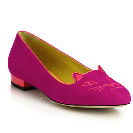 Saks Fifth Avenue: Charlotte Olympia 紫红色麂皮猫咪鞋热卖，仅售$416.50