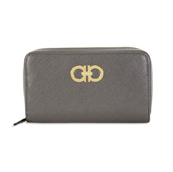 Salvatore Ferragamo Leather Zip Around Wallet - Cendre, only $299.00, $5 shipping