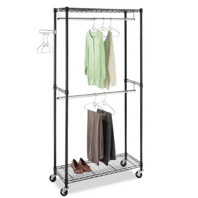 Whitmor 6070-3366-BB  Supreme Double Rod Garment Rack Rolling Clothes Organizer - Black with Chrome, only $44.10, free shipping