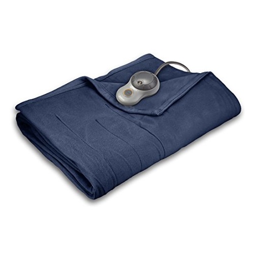 Sunbeam Quilted Fleece Heated Blanket with EasySet Pro Controller, Full, Newport Blue, only $38.59, free shipping