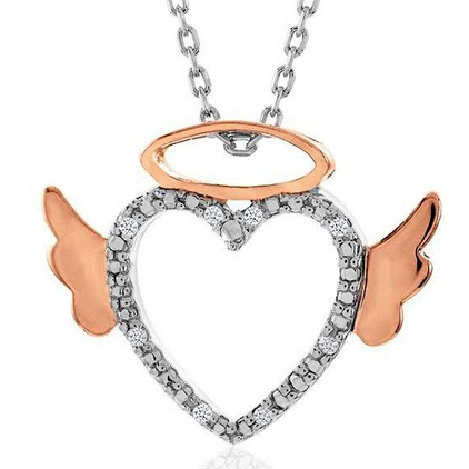 ebay现有18英寸心形镂空钻石双色纯银天使项链  特价 $19.99