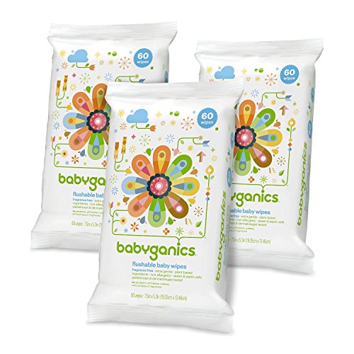 Babyganics Flushable Baby Wipes, Fragrance Free, 60 Count - Packaging May Vary (Pack of 3, 180 Total Wipes), only $5.40, free shipping after clipping coupon and using SS