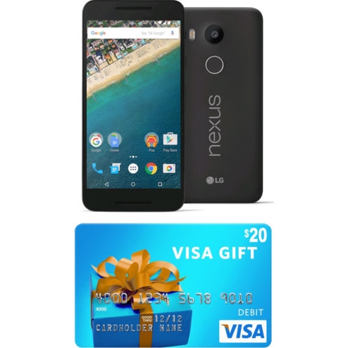 LG Google Nexus 5X Unlocked 32GB Smartphone (H790) & $20 Visa Gift Card $349.99 Free shipping