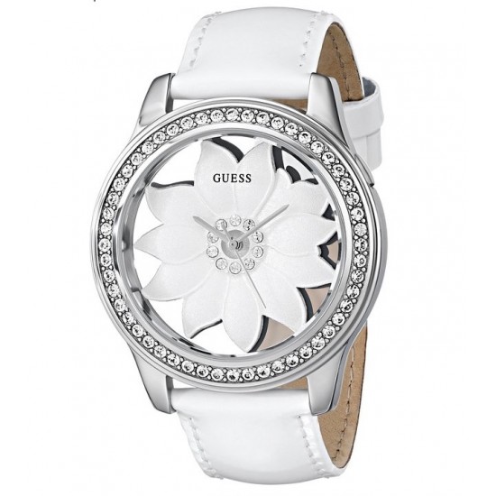 GUESS Women's U0534L1 White Floral Watch with Genuine Patent Leather Strap  $69.00